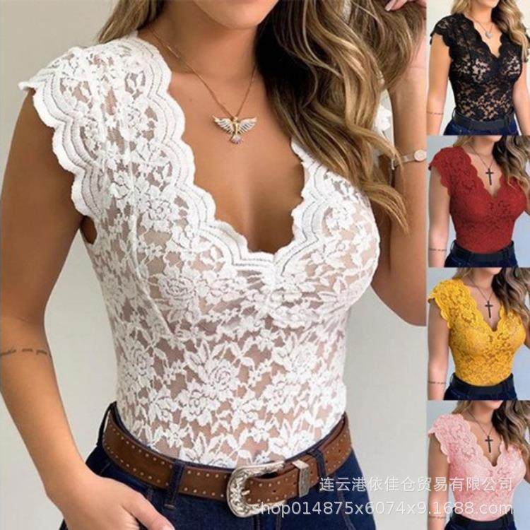 top see-through sexy T-shirt V-neck lace lingerie sexy size