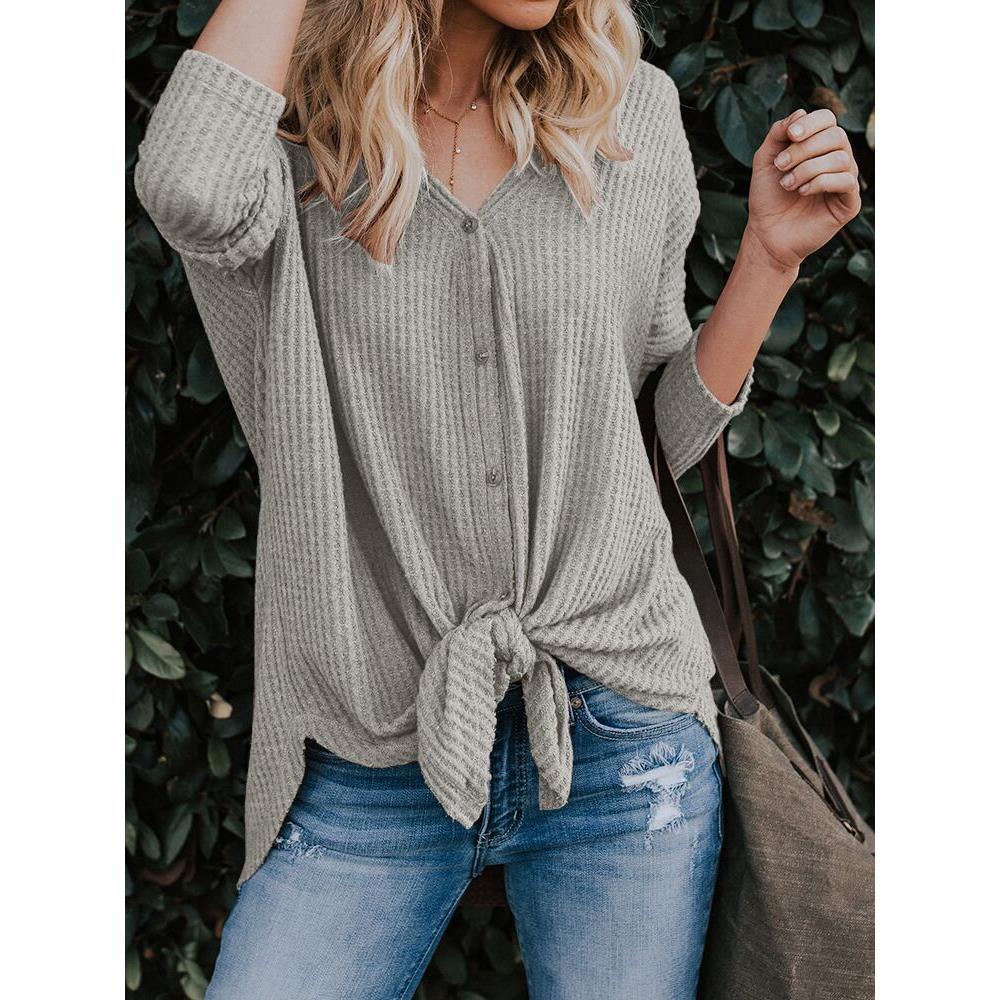 Five-color long-sleeved bottoming V-neck cardigan T-shirt