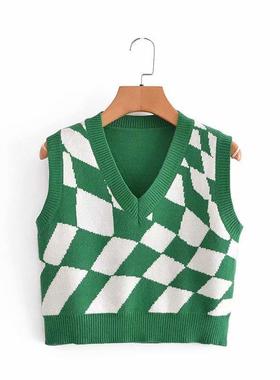 colorblocked V-neck women sleeveless diamond vest for