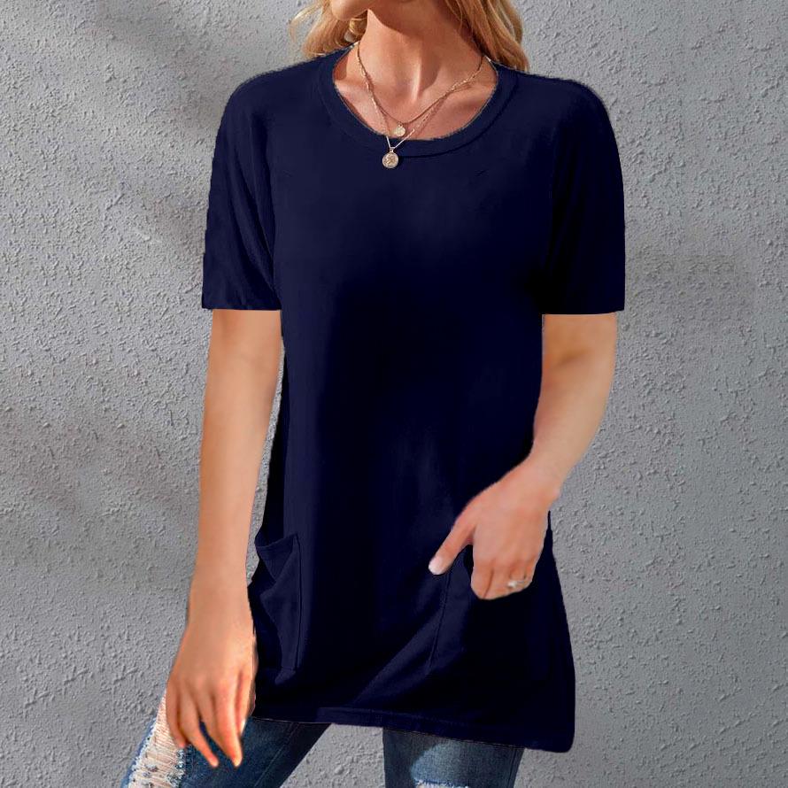 Round T-shirt for pocket sleeve loose mid-length short