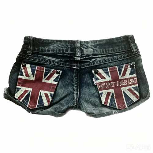欧美街头辣妹修身印花牛仔短裤Contrast Color Slim Denim Shorts