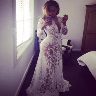 sexy wedding dress white long deep women long-sleeved for