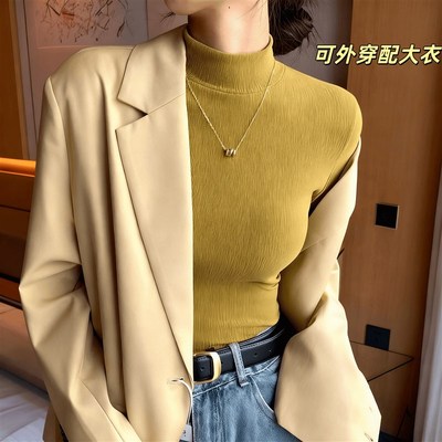 毛衣内搭可外穿冬季慵懒风配大衣修身打底衫半高领薄款小个子正肩