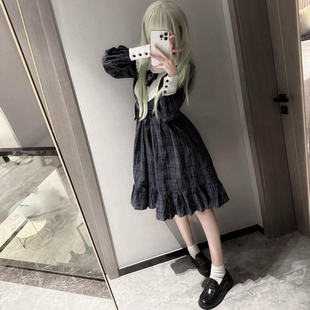 BanG MyGO若叶睦cos日常服娃娃领格子连衣裙设计感收腰裙子 Dream