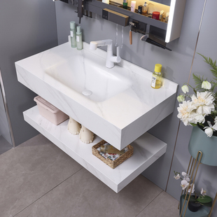 轻奢酒店风热弯岩板一体盆酒店风浴室柜洗手洗脸盆卫生间洗漱台