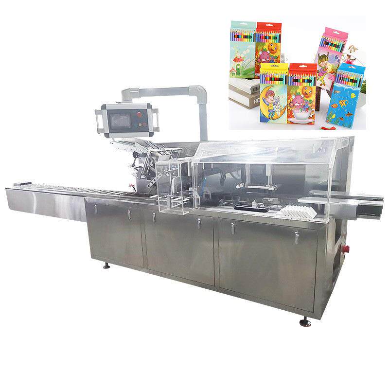 文娱用品自动封盒机蜡笔装盒机可带挂卡水彩笔铅笔全自动装盒机