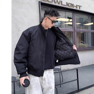 美式bomber飞行夹克羽绒服男冬季加厚高级ootd外套立领工装棒球服