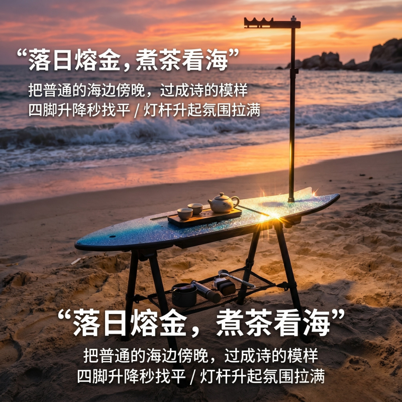 户外飞鱼渐变蓝折叠茶桌