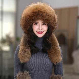 芬兰进口皮草帽子女冬天公主蒙古围巾帽保暖狐狸毛真毛护耳民族风