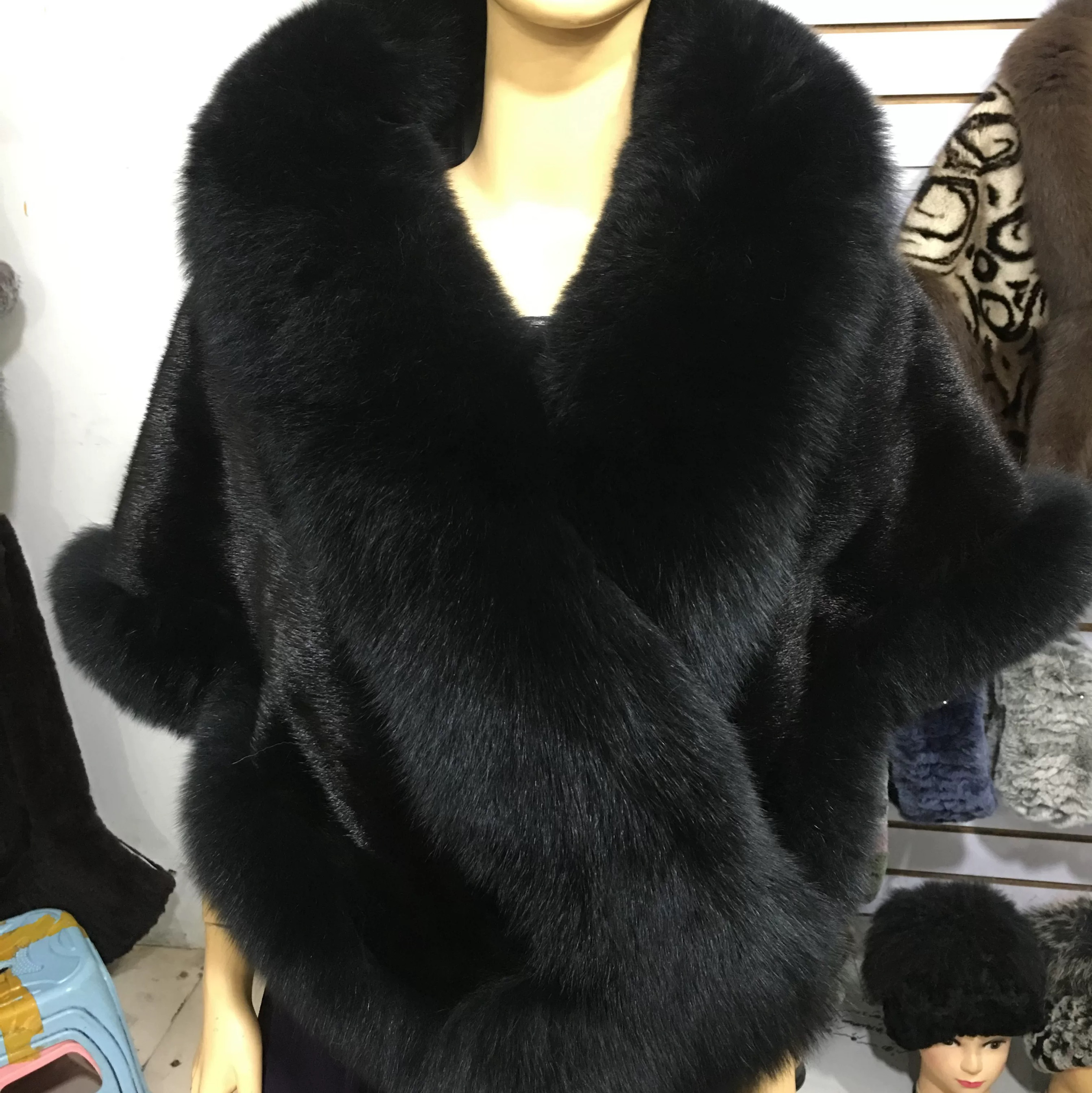 正宗俄罗斯进口整张貂皮大披肩女狐狸毛大披风水貂毛斗篷皮草外套