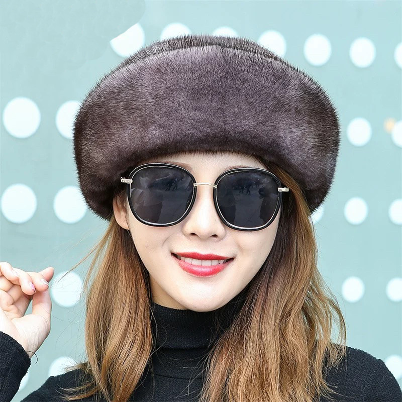 正宗美国进口整张水貂皮帽子男女款全毛皮草贵妃帽皇帝帽保暖礼帽