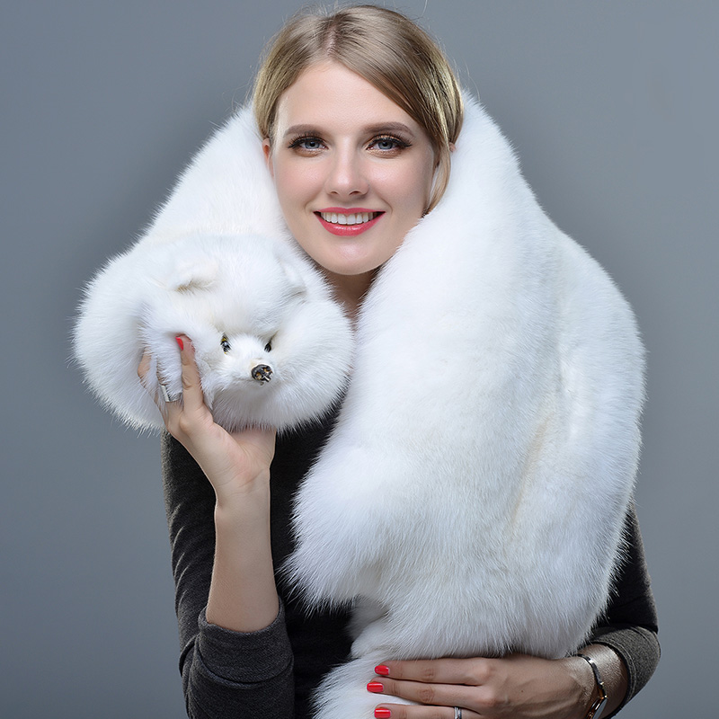 正宗芬兰进口整只狐狸大披肩皮草围巾整张真皮毛白狐毛领护颈围脖