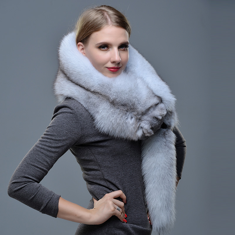 正宗芬兰进口整只银蓝狐狸围脖毛领披肩男女时尚百搭围巾户外保暖