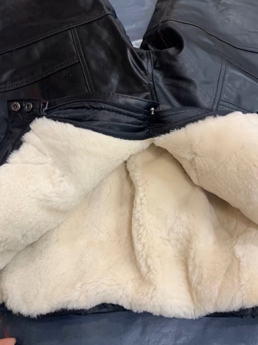 进口真皮皮裤男羊皮羊毛棉裤加绒加厚保暖中老年皮毛一体裤子防寒