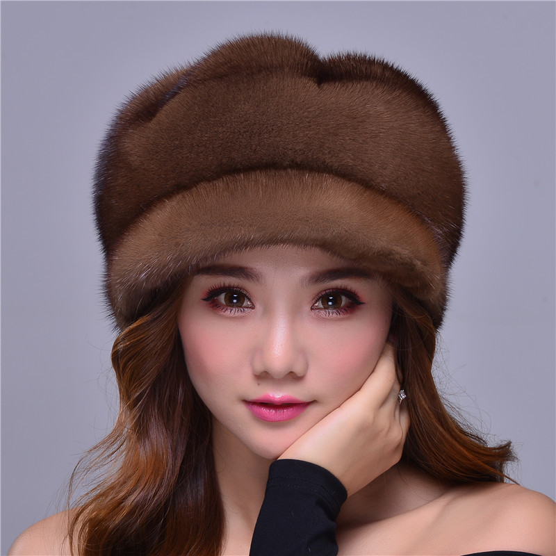 正宗美国进口高端水貂皮草帽子贝雷帽女士整貂鸭舌帽八角蓓蕾礼帽