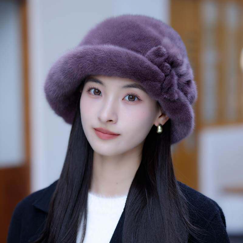 美国进口水貂毛帽子女士冬中老年整貂皮草礼帽冬天时尚貂绒护耳妈