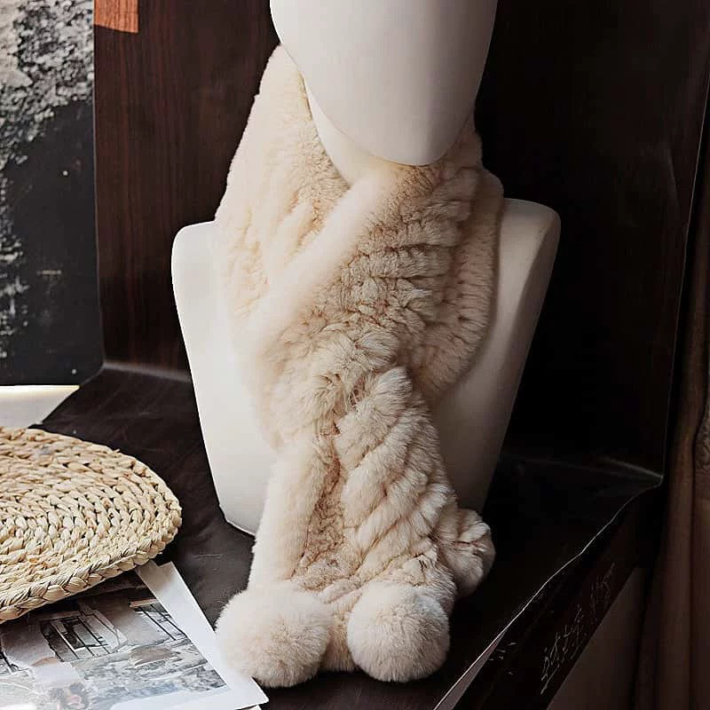 进口真獭兔毛皮草围巾时尚全手工编织皮草保暖兔毛三球围巾女冬季