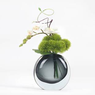现代售楼处仿真绿植花艺玻璃插花洽谈桌样板房间茶几客厅轻奢摆件