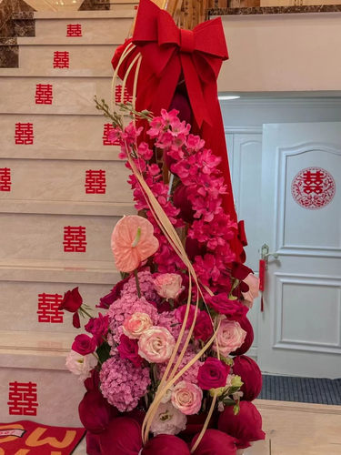 婚礼布置桌花结婚粉色房间床头花