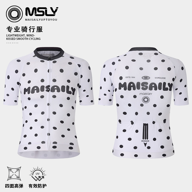 MSLY 迈赛力春秋季男女款波点短袖骑行服公路自行车速干透气上衣