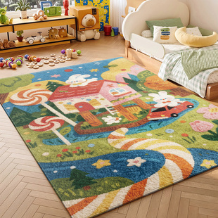 卡通儿童房地毯客厅免洗可擦女孩卧室床边毯大面积全铺免打理地垫