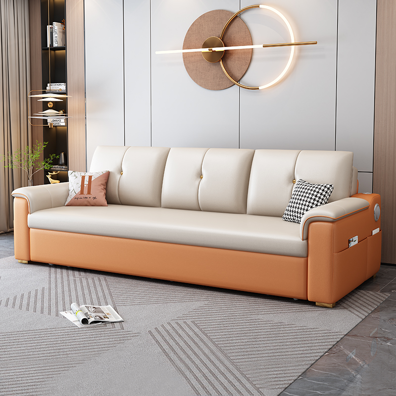 轻奢简约沙发床科技布新款直排储物智能推拉伸缩两用小户型沙发床