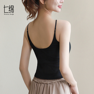 内搭女露背上衣针织背心七绵 外穿小吊带黑色美背文胸一体配衬衫