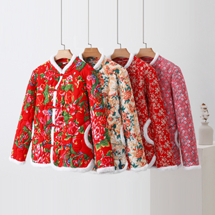 2025冬季加棉棉衣女士盘扣网红棉服外套中国风宽松长袖上衣大花袄
