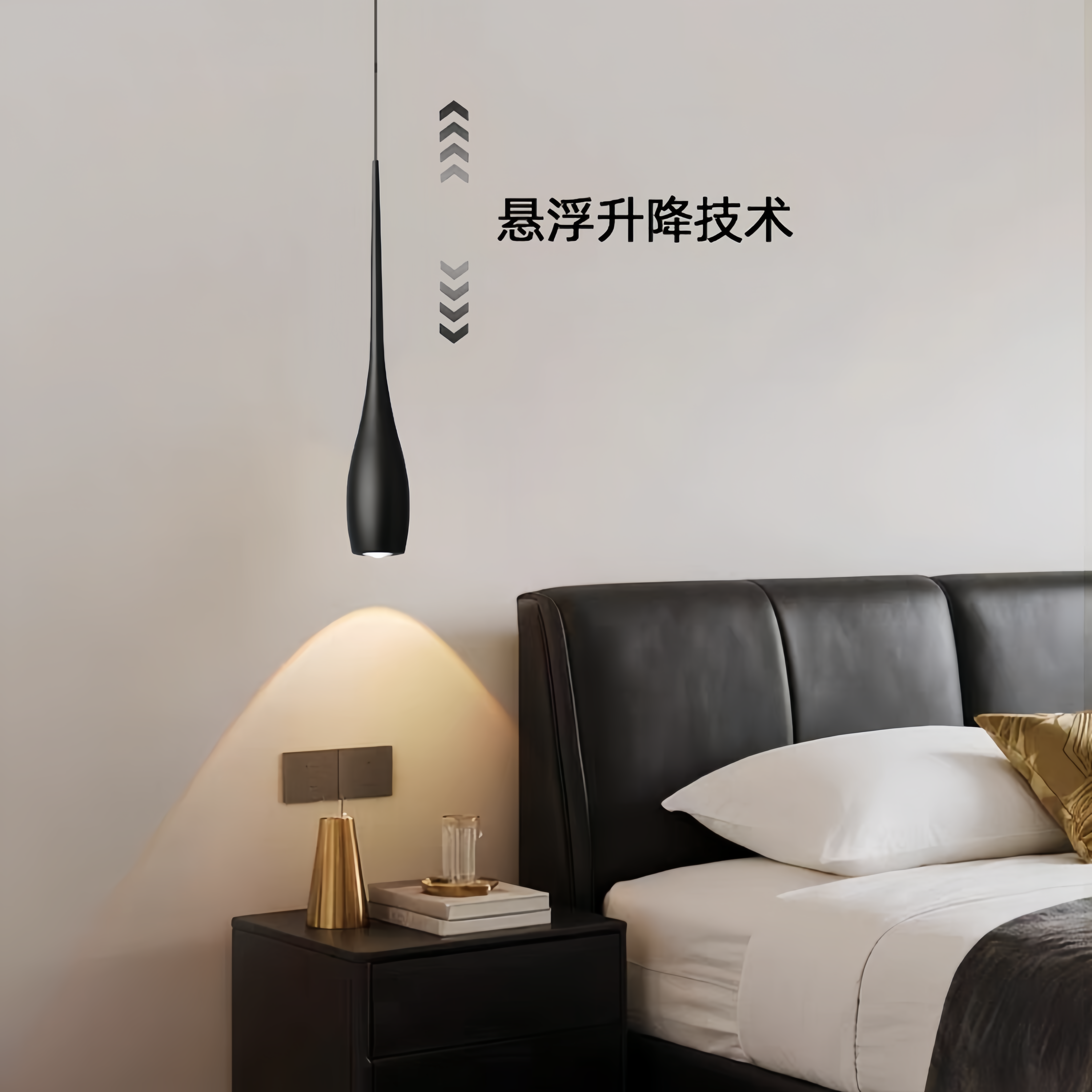 卧室床头小吊灯简约现代新款创意水滴玄关灯可升降触摸餐厅吊线灯