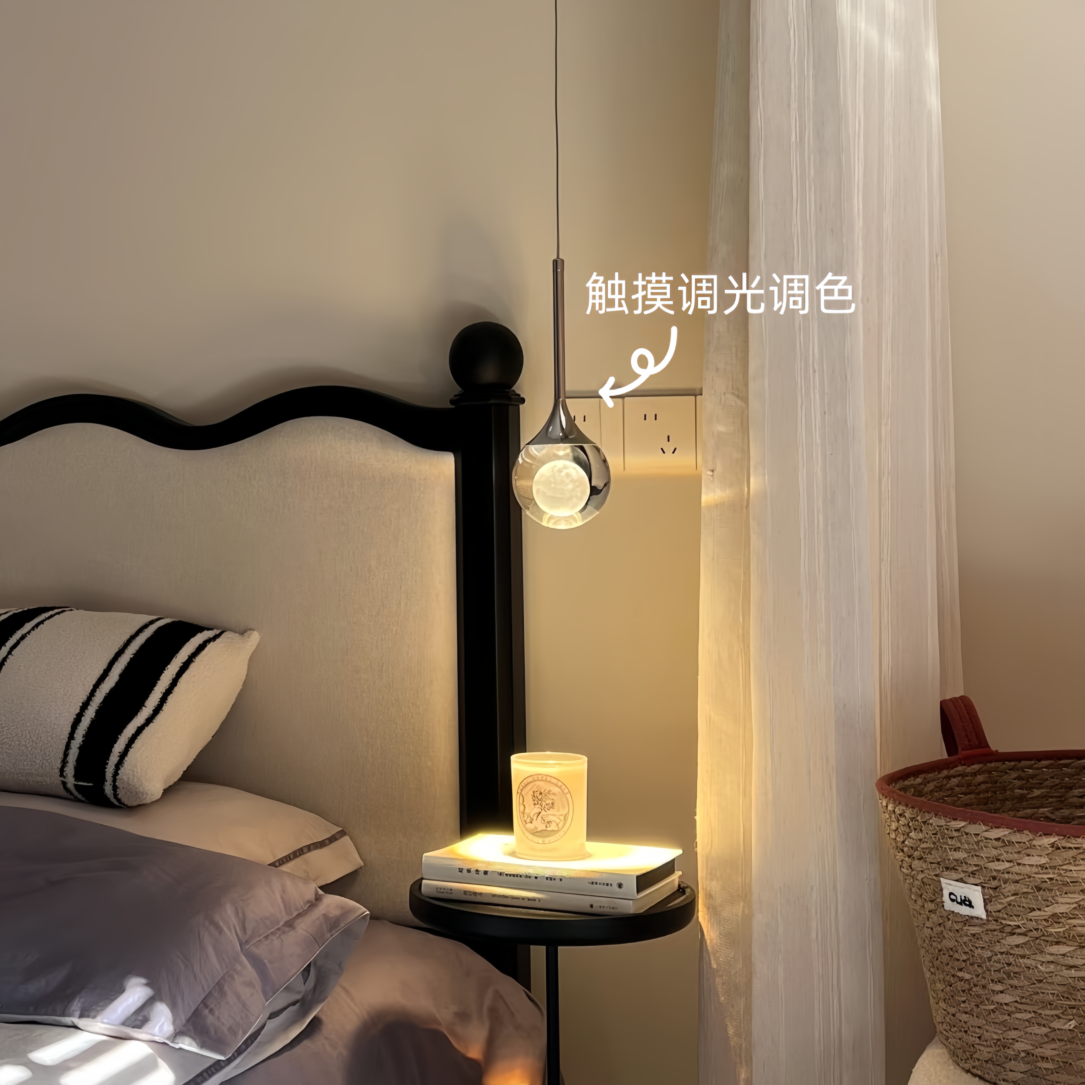 卧室床头吊灯创意触摸月球小吊灯轻奢高级感声控吊线灯入户玄关灯