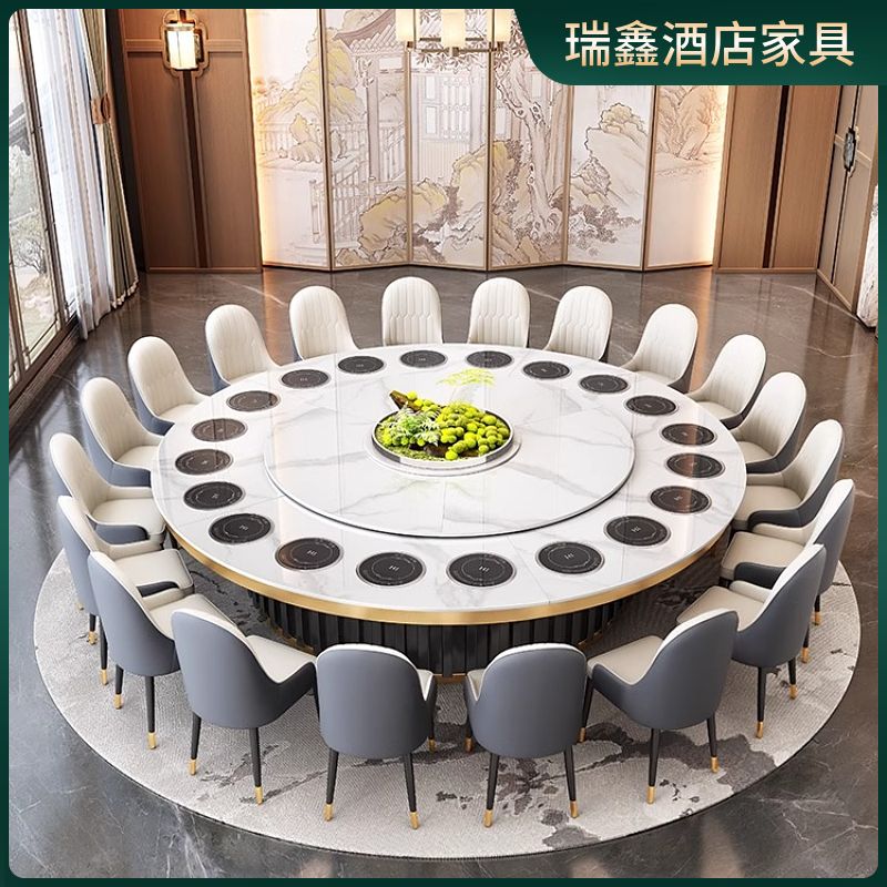 意式岩板电动大圆桌电磁