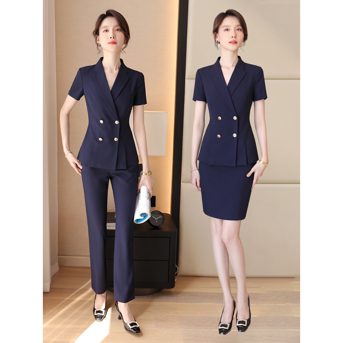 诗璐雅夏季新款职业西服套装女士短袖工作服高端珠宝酒店销售工装