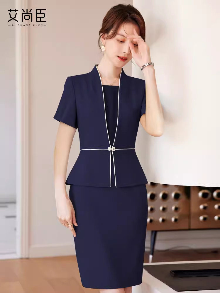 灰色西装连衣裙女工作服高级感气质女神范时尚职业正装裙子珠宝店