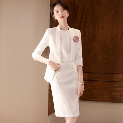 高端西装连衣裙正式场合职业气质套装主持人正装美容师工作服女秋
