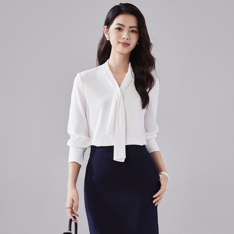 诗璐雅早秋白色衬衫女士高级感轻奢减龄洋气长袖职场通勤衬衣气质