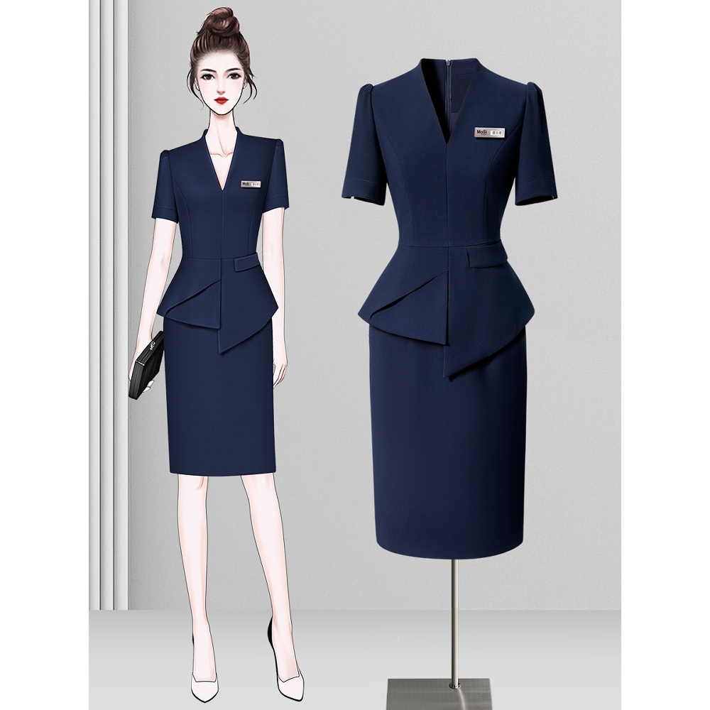 高级感职业连衣裙女夏季短袖美容院柜姐工装售楼部案场客服工作服