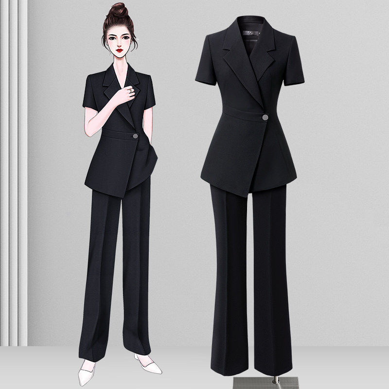 短袖西装套装女2026新款夏季薄款黑色气质通勤高端职业休闲工作服