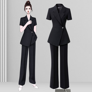 短袖西装套装女2026新款夏季薄款黑色气质通勤高端职业休闲工作服