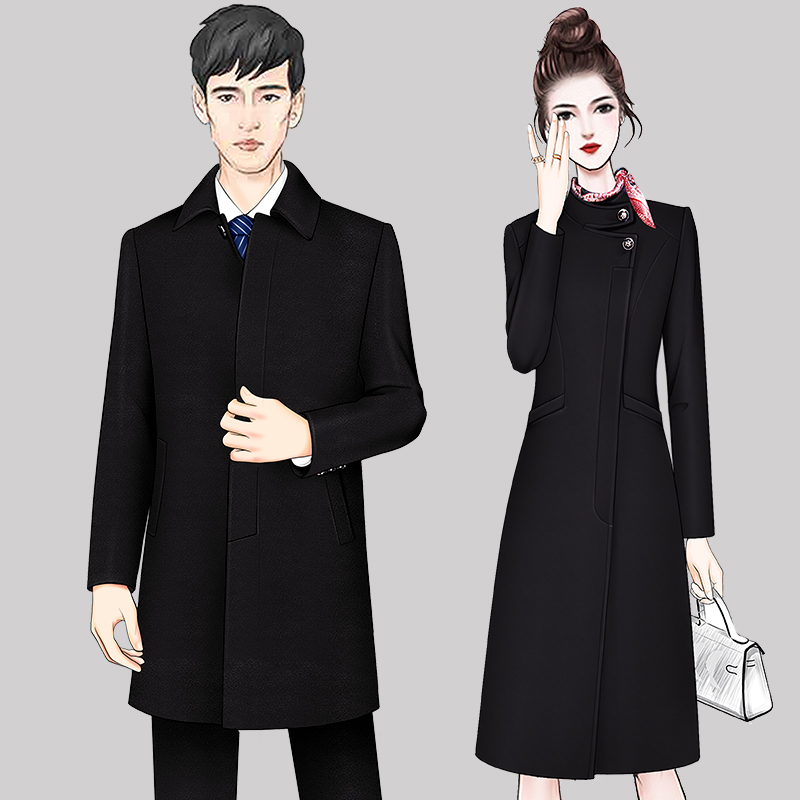 职业毛呢大衣女冬季中长款加棉加厚工作服售楼部物业客服工装外套