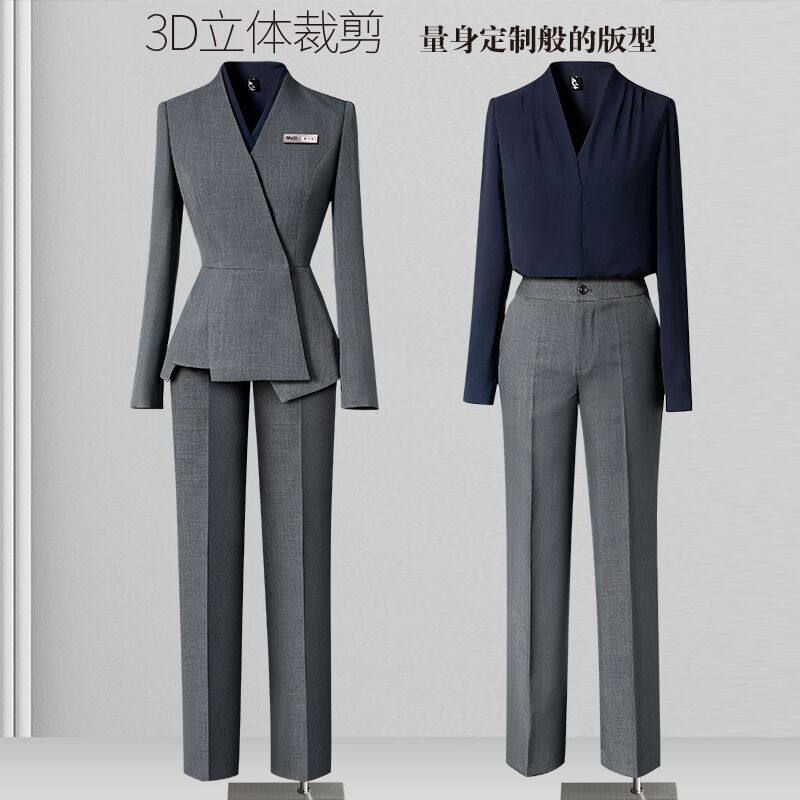 灰色西装正装女职业套装高级感气质酒店工装售楼部珠宝店工作服春