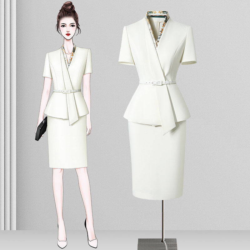 夏天职业套装女薄款正式场合西装套裙通勤高级感美业美容师工作服