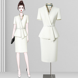夏天职业套装女薄款正式场合西装套裙通勤高级感美业美容师工作服