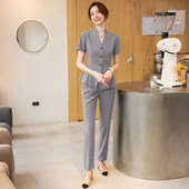 女夏季 套装 灰色职业装 气质修身 诗璐雅短袖 显瘦西服两件套薄款 西装