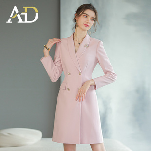 AD粉色职业连衣裙女播音主持人艺考正装学生面试演讲西装气质礼服