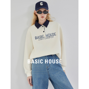 Basic House/百家好polo领卫衣女2024春秋新款学院风美式上衣外套