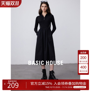 House 轻奢法式 百家好长袖 新款 a字裙 针织连衣裙女2025春装 Basic