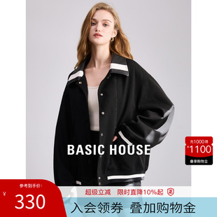 廓形夹克上衣 Basic House 百家好运动风撞色拼接棒球服25春季 新款