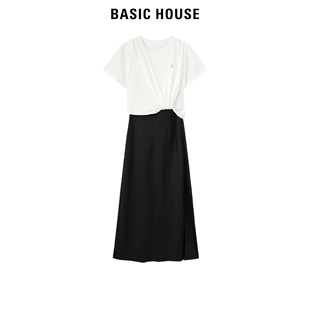 House 连衣裙女2025夏季 Basic 百家好假两件短袖 长裙 新款 T恤式