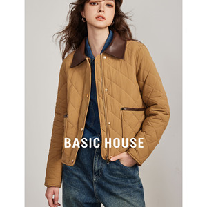 Basic House/百家好翻领棉服女短款棉衣2024冬季新款深秋夹棉外套