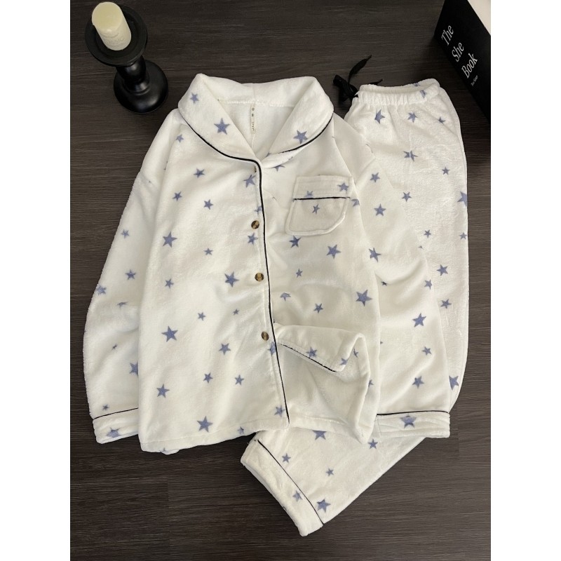 韩版休闲慵懒风星星印花法兰绒睡衣女春秋季新款可外穿家居服套装,女士内衣/男士内衣/家居服,睡衣/家居服套装,淘宝优惠券,粉丝福利购,淘宝优惠卷